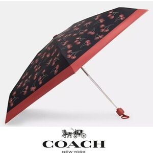 Coach Cherry Print Umbrella in Black and Red